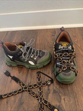 Gucci Green and Black Jewel-Embellished Chunky Sneaker